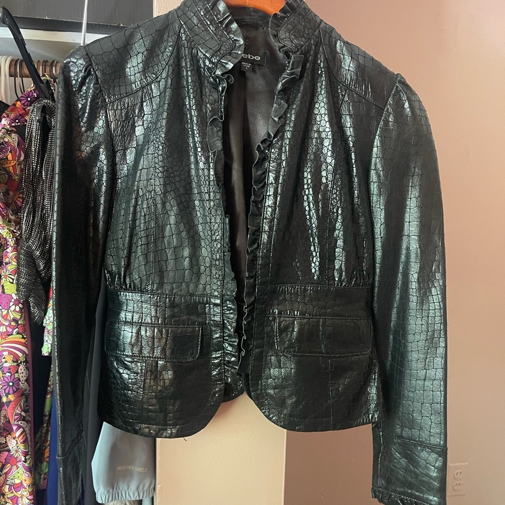 Bebe Black Croc-Pattern Leather Jacket - image 1